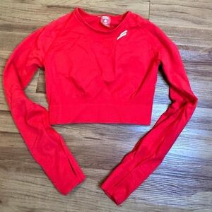 Women's Pink- Red Long Sleeve Crop Workout Top | with supportive bust panels | S